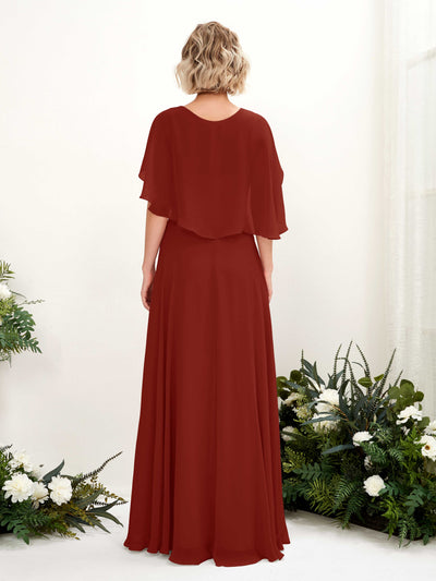 Carlyna Winnie A-Line Rust Bridesmaid Dress Maxi Short Sleeve V-Neck Dress Back View #color_rust