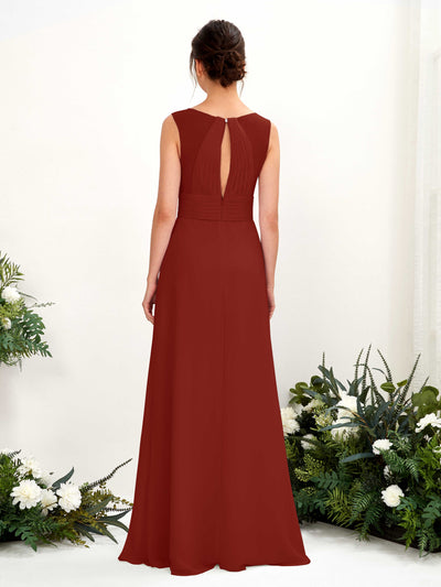 Carlyna Karen A-Line Rust Bridesmaid Dress Maxi Sleeveless V-Neck Dress Back View #color_rust