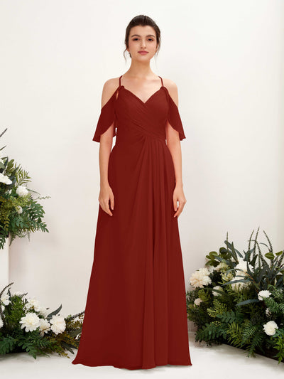 Carlyna Orlane A-Line Rust Bridesmaid Dress Maxi Sleeveless V-Neck Dress Front View #color_rust