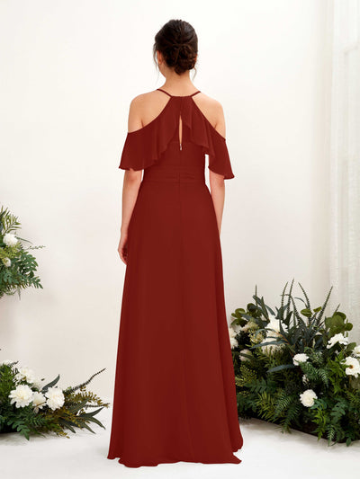 Carlyna Orlane A-Line Rust Bridesmaid Dress Maxi Sleeveless V-Neck Dress Back View #color_rust