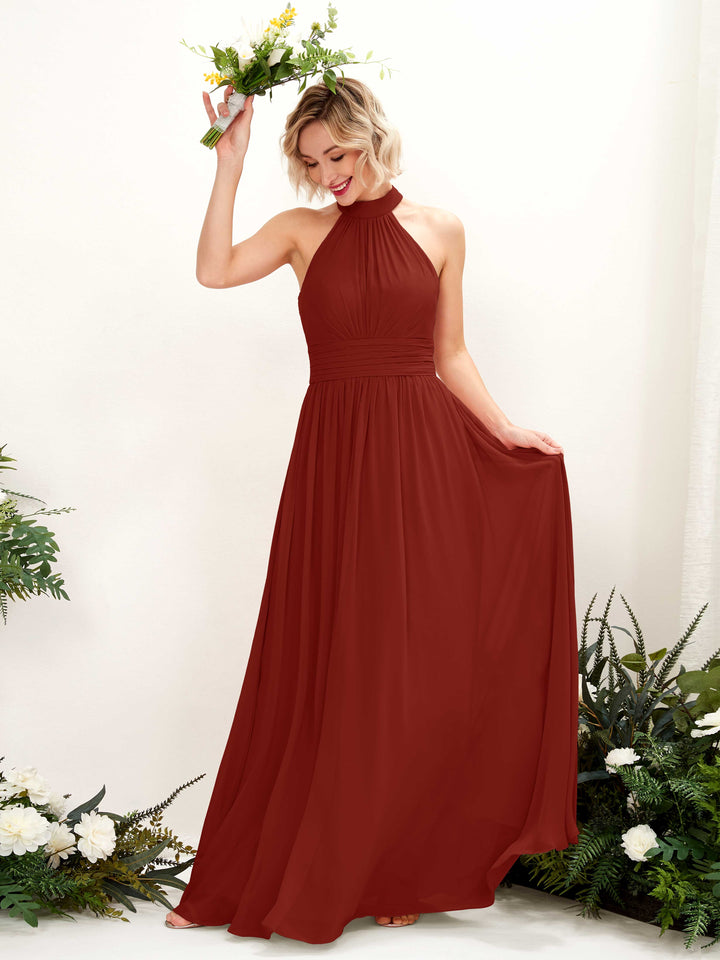 Rust Bridesmaid Dresses Bridesmaid Dress A-line Chiffon Halter Full Length Sleeveless Wedding Party Dress (81225319)