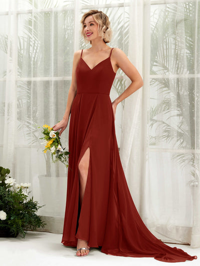 Carlyna Mana A-Line Rust Bridesmaid Dress Maxi Sleeveless V-Neck Dress Front View #color_rust