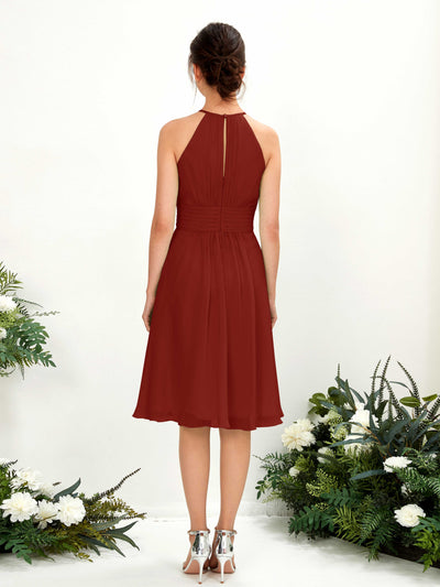 Carlyna Cathie A-Line Rust Bridesmaid Dress Knee-Length Sleeveless Round Neck Dress Back View #color_rust