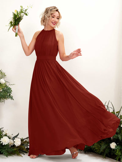 Carlyna Eden A-Line Rust Bridesmaid Dress Maxi Sleeveless Round Neck Dress Front View #color_rust
