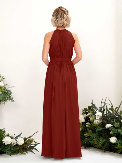 Carlyna Eden A-Line Rust Bridesmaid Dress Maxi Sleeveless Round Neck Dress Back View #color_rust