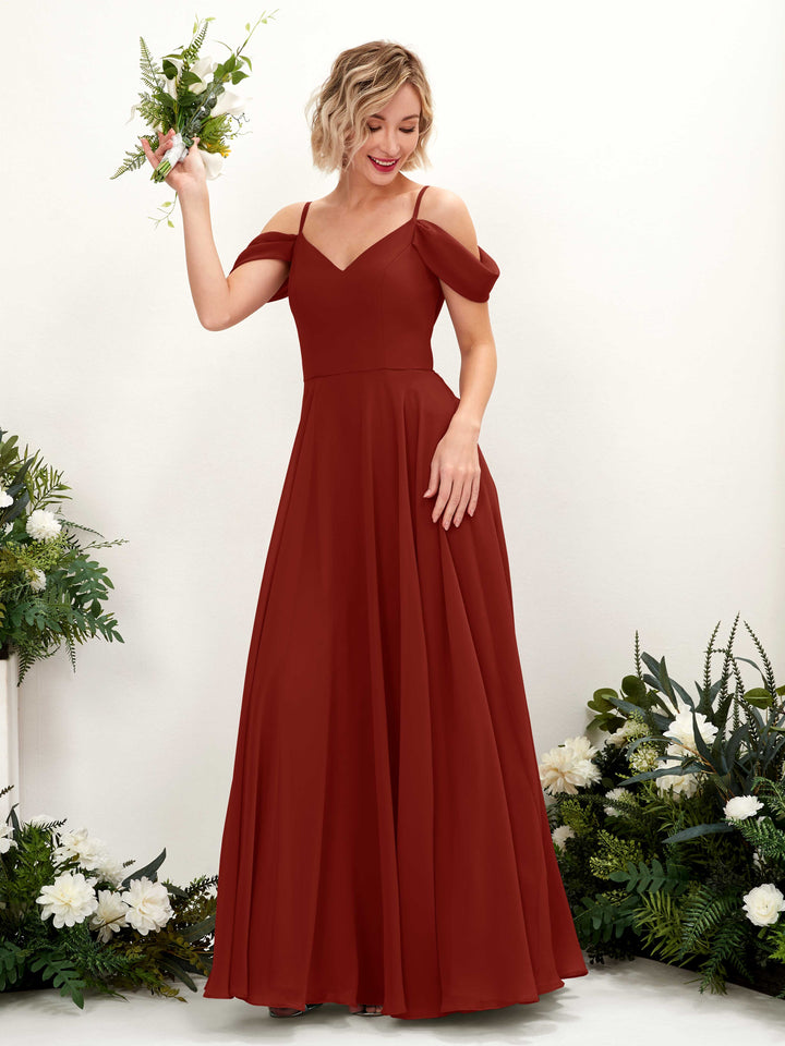 Rust Bridesmaid Dresses Bridesmaid Dress A-line Chiffon Off Shoulder Full Length Sleeveless Wedding Party Dress (81224919)