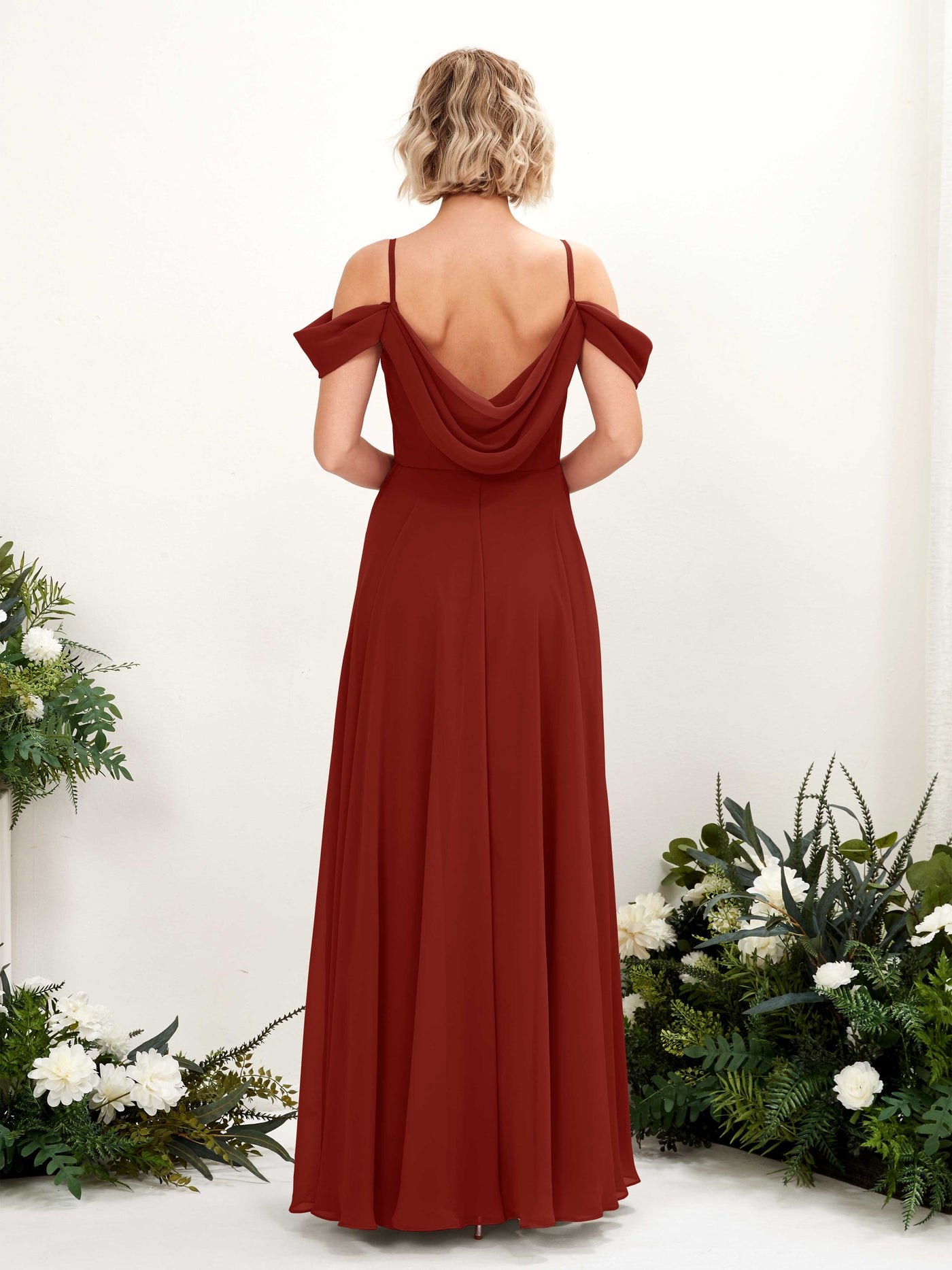 Rust Bridesmaid Dresses Bridesmaid Dress A-line Chiffon Off Shoulder Full Length Sleeveless Wedding Party Dress (81224919)#color_rust