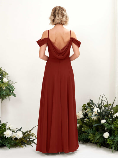 Carlyna Kauku A-Line Rust Bridesmaid Dress Maxi Sleeveless V-Neck Dress Back View #color_rust