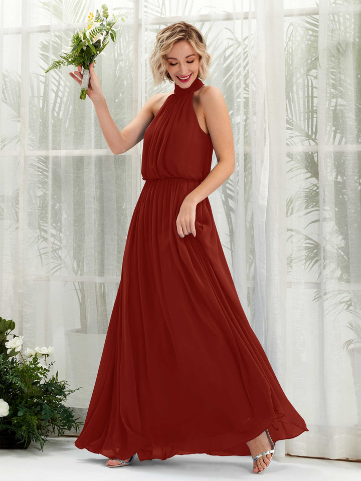 Rust Bridesmaid Dresses Bridesmaid Dress A-line Chiffon Halter Full Length Sleeveless Wedding Party Dress (81222919)