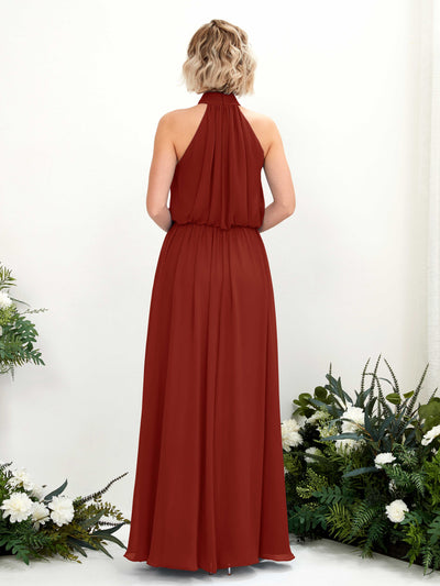 Carlyna Bess A-Line Rust Bridesmaid Dress Maxi Sleeveless Halter Dress Back View #color_rust