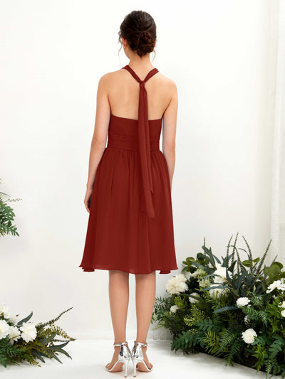 Carlyna Yvonne A-Line Rust Bridesmaid Dress Knee-Length Sleeveless Round Neck Dress Back View #color_rust