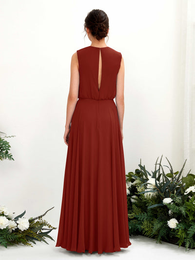 Carlyna Alma A-Line Rust Bridesmaid Dress Maxi Sleeveless Round Neck Dress Back View #color_rust