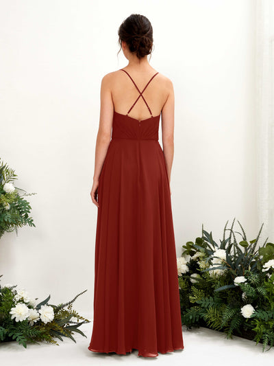 Carlyna Naura A-Line Rust Bridesmaid Dress Maxi Sleeveless V-Neck Dress Back View #color_rust