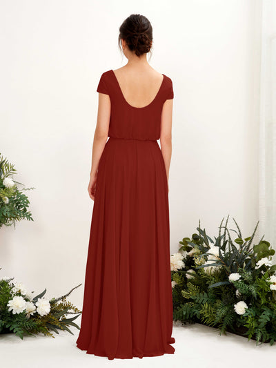 Carlyna Pauline A-Line Rust Bridesmaid Dress Maxi Cap Sleeve V-Neck Dress Back View #color_rust