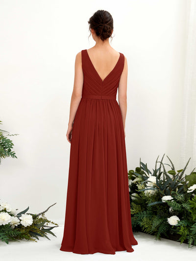 Carlyna Barbara A-Line Rust Bridesmaid Dress Maxi Sleeveless V-Neck Dress Back View #color_rust