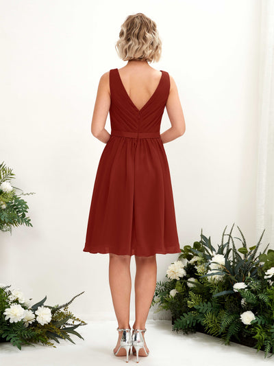 Carlyna Natasha A-Line Rust Bridesmaid Dress Knee-Length Sleeveless V-Neck Dress Back View #color_rust
