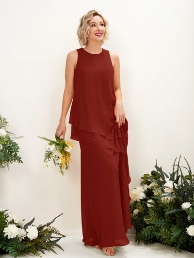 Carlyna Finna Sheath Rust Bridesmaid Dress Maxi Sleeveless Round Neck Dress Front View #color_rust