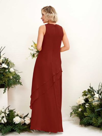 Carlyna Finna Sheath Rust Bridesmaid Dress Maxi Sleeveless Round Neck Dress Back View #color_rust