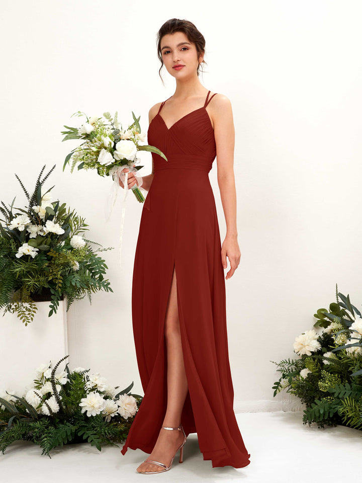 Rust Bridesmaid Dresses Bridesmaid Dress A-line Chiffon Spaghetti-straps Full Length Sleeveless Wedding Party Dress (81225419)