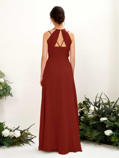 Carlyna Joa A-Line Rust Bridesmaid Dress Maxi Sleeveless V-Neck Dress Back View #color_rust