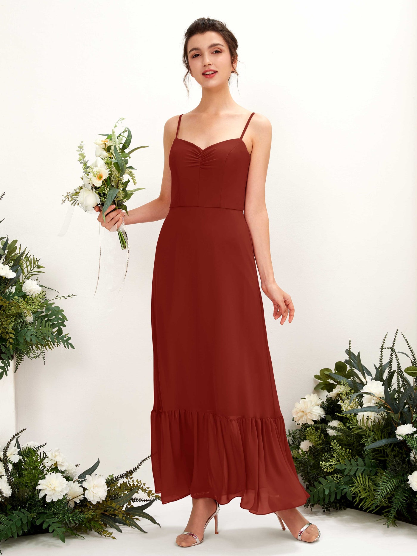Rust Bridesmaid Dresses Bridesmaid Dress Chiffon Spaghetti-straps Full Length Sleeveless Wedding Party Dress (81223019)#color_rust
