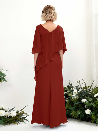 Carlyna Violaine A-Line Rust Bridesmaid Dress Maxi Three Quarter Sleeve V-Neck Dress Back View #color_rust