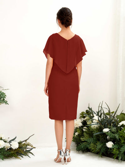 Carlyna Vanessa Sheath Rust Bridesmaid Dress Knee-Length Cap Sleeve V-Neck Dress Back View #color_rust