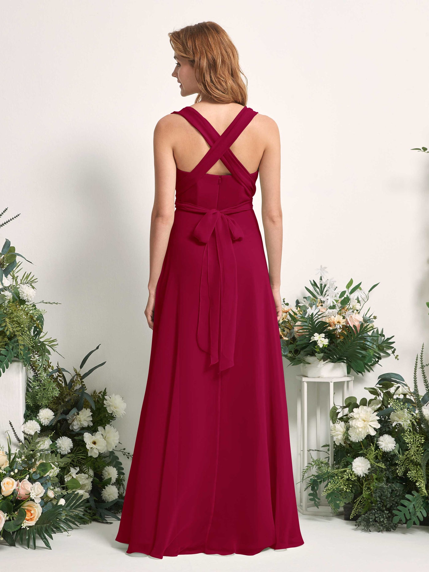 Jester Red Bridesmaid Dresses Bridesmaid Dress A-line Chiffon Halter Full Length Short Sleeves Wedding Party Dress (81226341)#color_jester-red