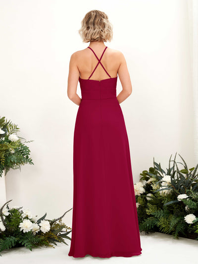 Carlyna Frances A-Line Jester Red Bridesmaid Dress Maxi Sleeveless Round Neck Dress Back View #color_jester-red