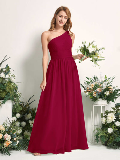 Carlyna Pandora A-Line Jester Red Bridesmaid Dress Maxi Sleeveless One Shoulder Dress Front View #color_jester-red