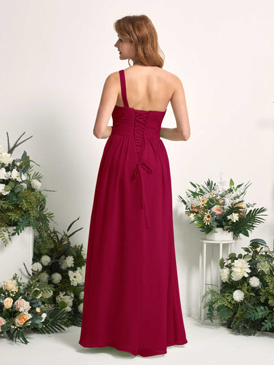 Carlyna Pandora A-Line Jester Red Bridesmaid Dress Maxi Sleeveless One Shoulder Dress Back View #color_jester-red