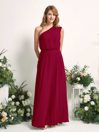 Carlyna Cecily A-Line Jester Red Bridesmaid Dress Maxi Sleeveless One Shoulder Dress Front View #color_jester-red