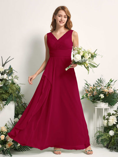 Carlyna Mollie A-Line Jester Red Bridesmaid Dress Maxi Sleeveless V-Neck Dress Front View #color_jester-red