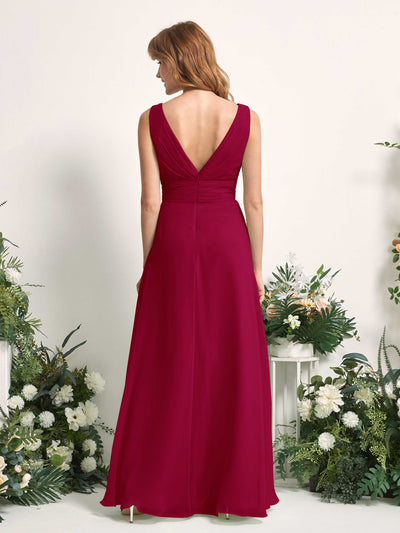 Carlyna Mollie A-Line Jester Red Bridesmaid Dress Maxi Sleeveless V-Neck Dress Back View #color_jester-red