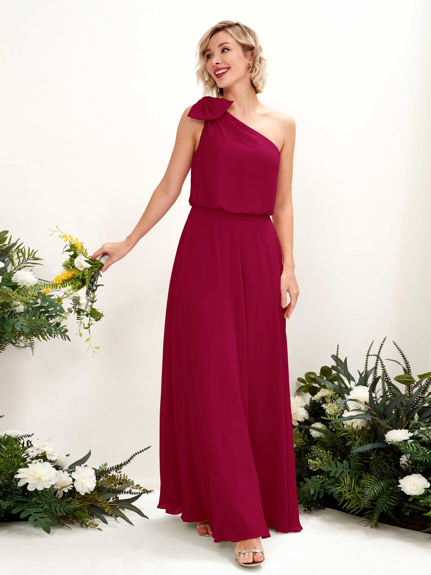 Jester Red Bridesmaid Dresses Bridesmaid Dress A-line Chiffon One Shoulder Full Length Sleeveless Wedding Party Dress (81225541)#color_jester-red