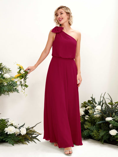 Carlyna Laurel A-Line Jester Red Bridesmaid Dress Maxi Sleeveless One Shoulder Dress Front View #color_jester-red