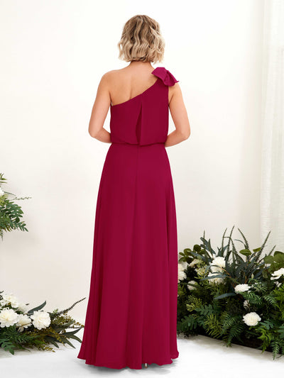 Carlyna Laurel A-Line Jester Red Bridesmaid Dress Maxi Sleeveless One Shoulder Dress Back View #color_jester-red