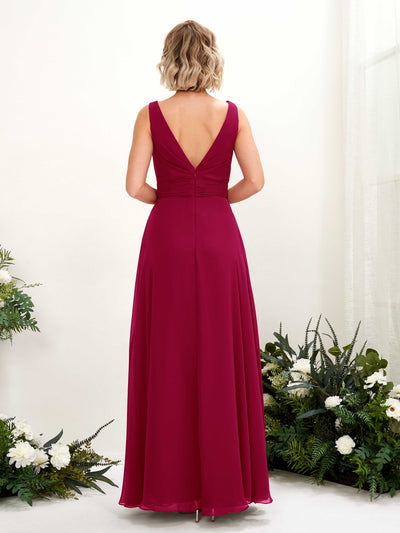 Carlyna Brianna A-Line Jester Red Bridesmaid Dress Maxi Sleeveless Boat Neck Dress Back View #color_jester-red