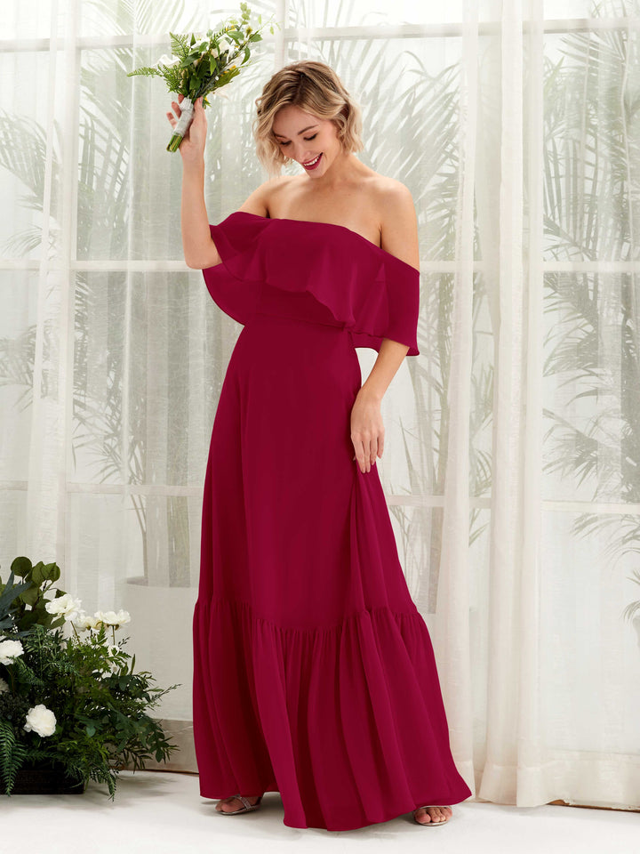 Jester Red Bridesmaid Dresses Bridesmaid Dress A-line Chiffon Off Shoulder Full Length Sleeveless Wedding Party Dress (81224541)