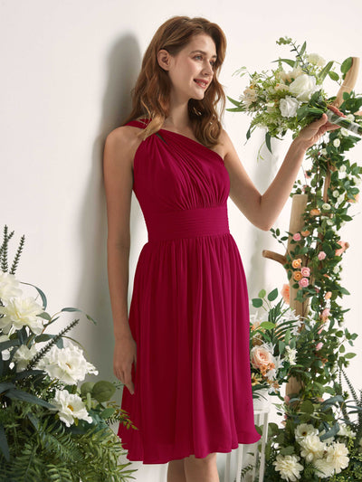 Carlyna Echo A-Line Jester Red Bridesmaid Dress Knee-Length Sleeveless One Shoulder Dress Side View 2 #color_jester-red