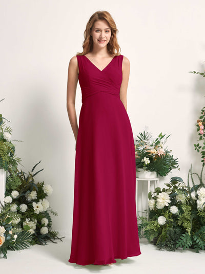 Carlyna June A-Line Jester Red Bridesmaid Dress Maxi Sleeveless V-Neck Dress Front View #color_jester-red