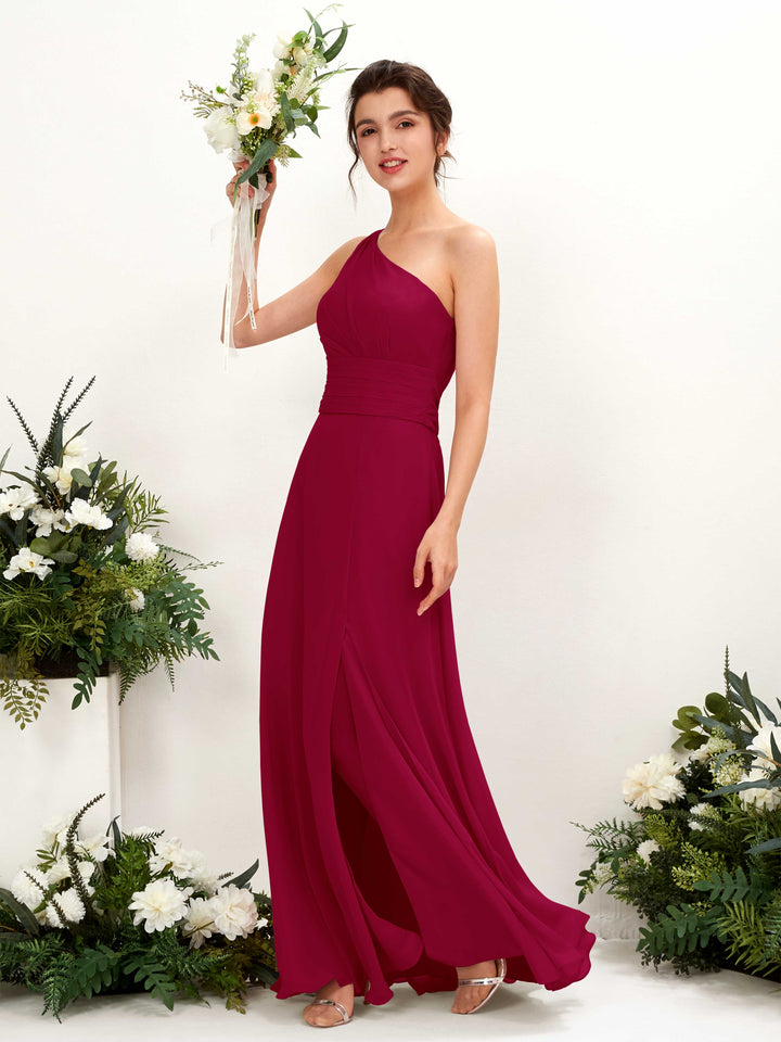 Jester Red Bridesmaid Dresses Bridesmaid Dress A-line Chiffon One Shoulder Full Length Sleeveless Wedding Party Dress (81224741)