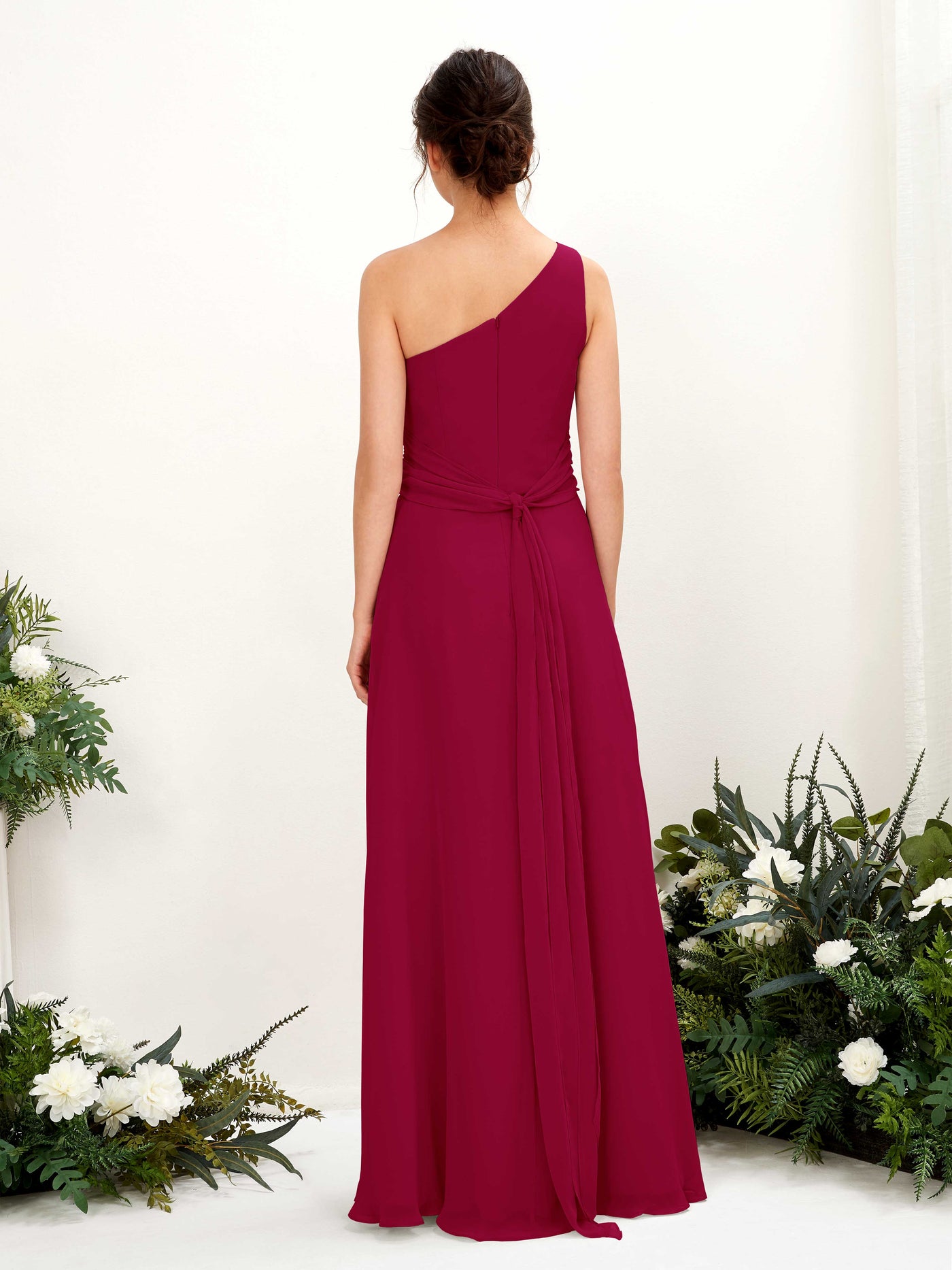 Jester Red Bridesmaid Dresses Bridesmaid Dress A-line Chiffon One Shoulder Full Length Sleeveless Wedding Party Dress (81224741)#color_jester-red