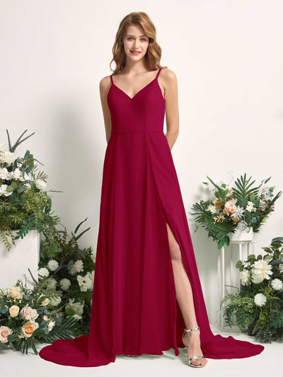 Carlyna Marcia A-Line Jester Red Bridesmaid Dress Maxi Sleeveless V-Neck Dress Front View #color_jester-red