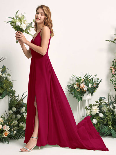 Carlyna Marcia A-Line Jester Red Bridesmaid Dress Maxi Sleeveless V-Neck Dress Side View 2 #color_jester-red