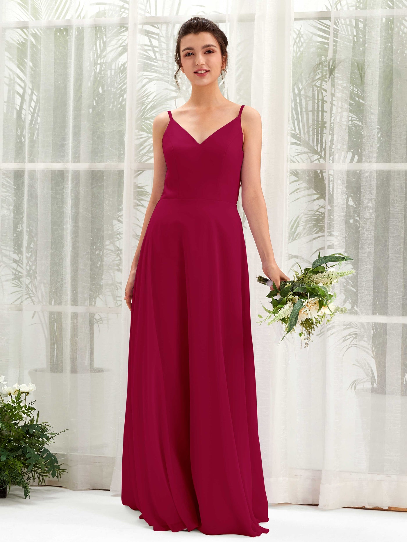 Jester Red Bridesmaid Dresses Bridesmaid Dress A-line Chiffon Spaghetti-straps Full Length Sleeveless Wedding Party Dress (81220641)#color_jester-red