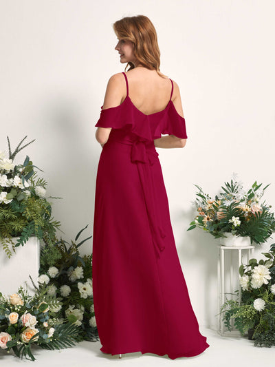 Carlyna Yvette A-Line Jester Red Bridesmaid Dress Maxi Sleeveless V-Neck Dress Back View #color_jester-red