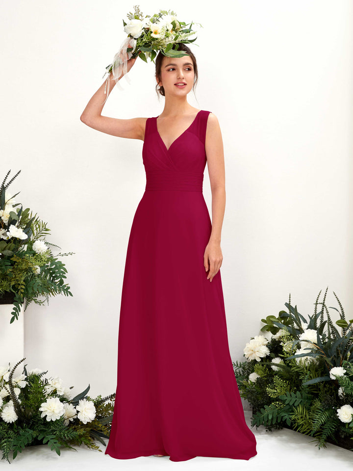 Jester Red Bridesmaid Dresses Bridesmaid Dress A-line Chiffon Straps Full Length Sleeveless Wedding Party Dress (81220941)
