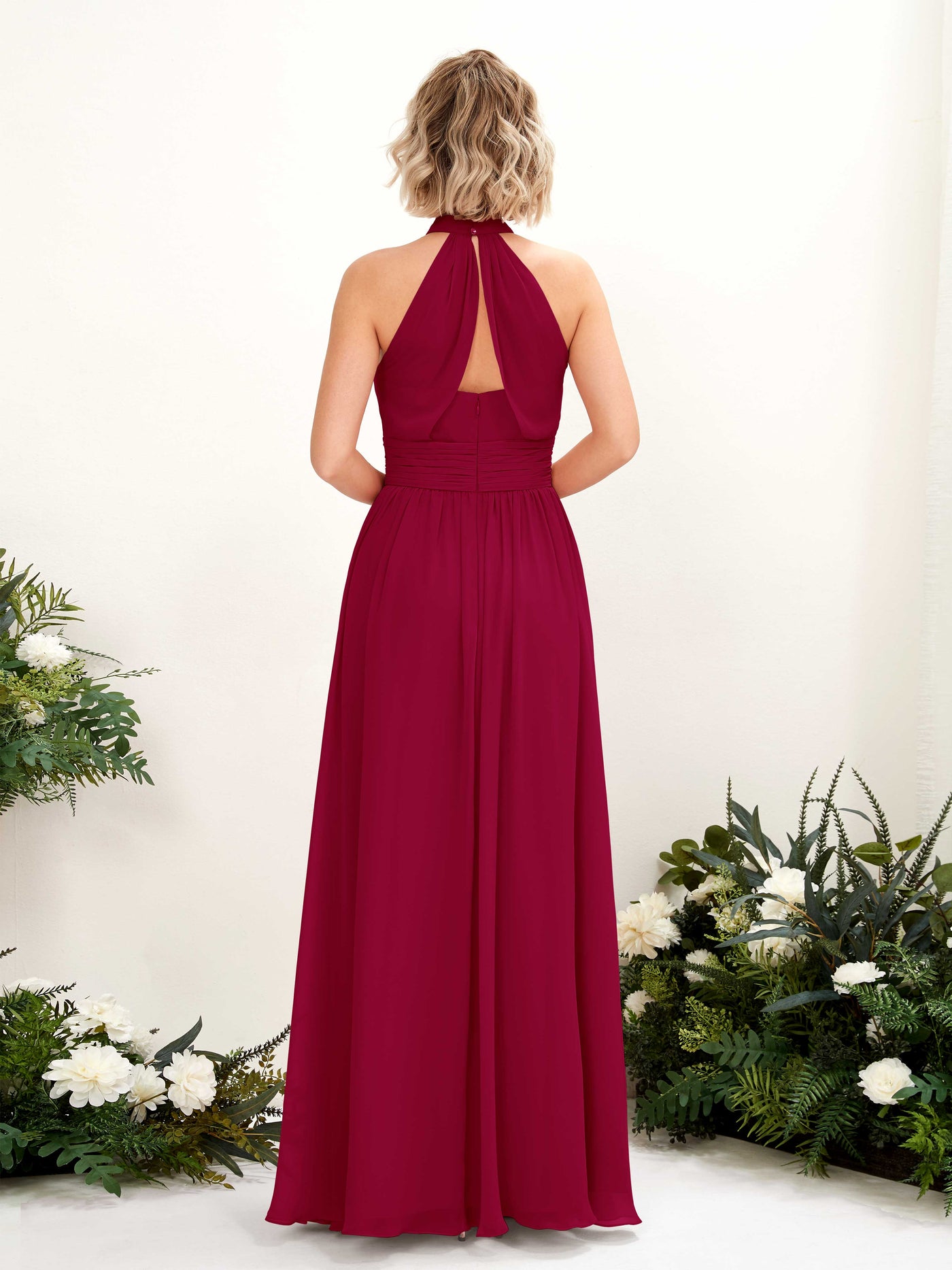 Jester Red Bridesmaid Dresses Bridesmaid Dress A-line Chiffon Halter Full Length Sleeveless Wedding Party Dress (81225341)#color_jester-red