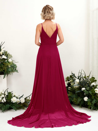 Carlyna Mana A-Line Jester Red Bridesmaid Dress Maxi Sleeveless V-Neck Dress Back View #color_jester-red